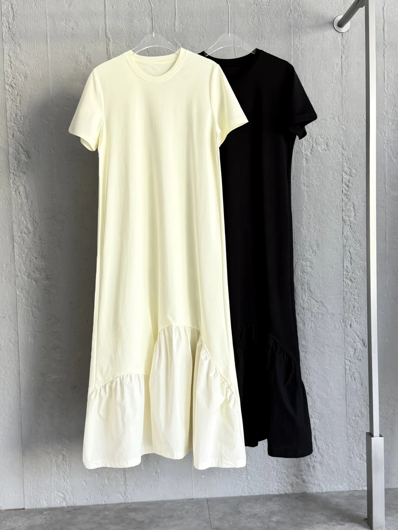 【旦妈福利】 NE2025夏款H型不规则拼接短袖连衣裙2113Q