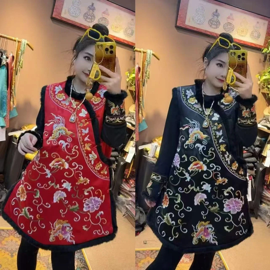 上新价~深圳90023棉马甲国风新年装吉祥如意兔毛刺绣棉马夹坎肩