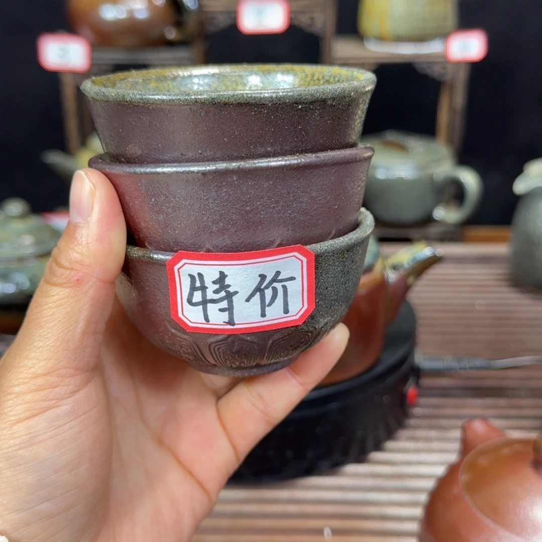 紫砂茶壶3个杯子紫泥