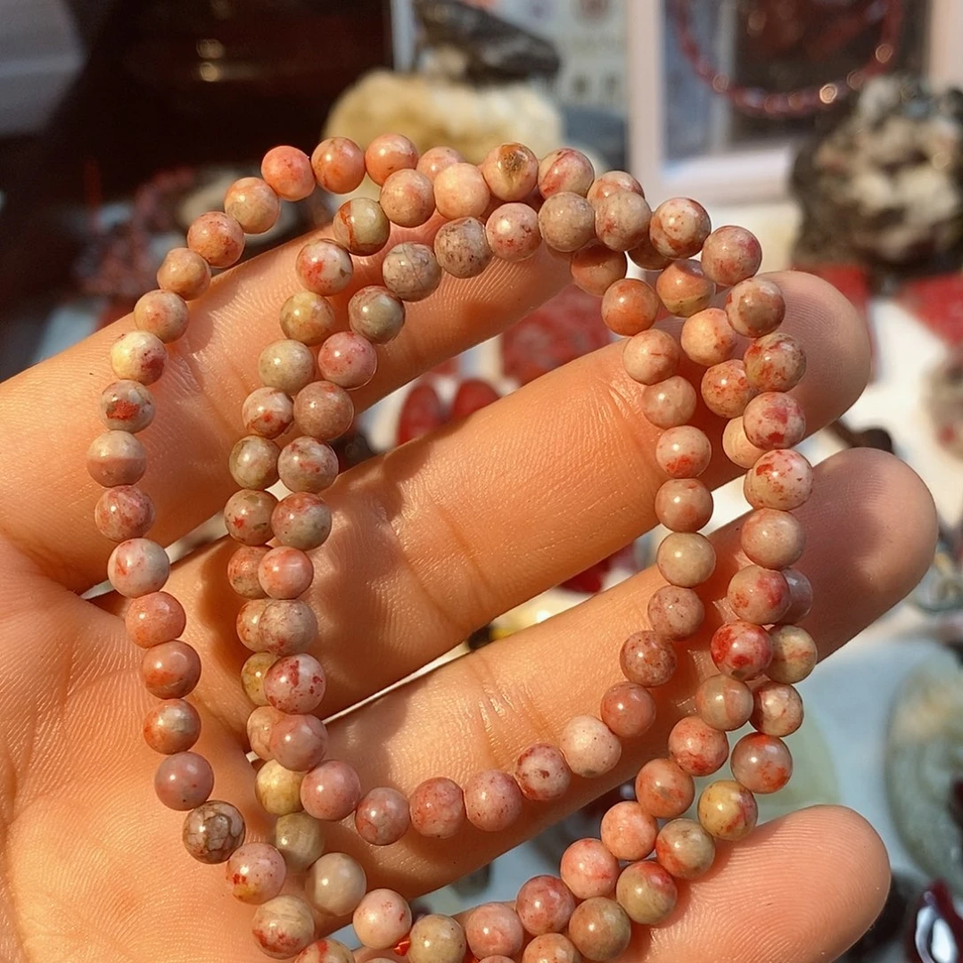 天然辰砂原石玉化手串