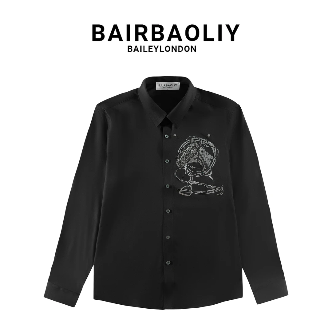 BAIRBAOLIY男装重工烫钻高品质三防轻奢防水防污拒油经典长袖衬衫