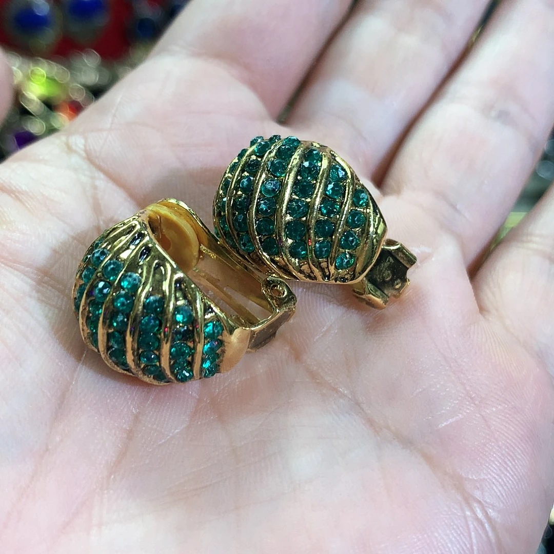 合金绿色莱茵石耳夹