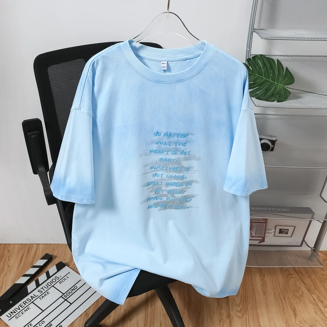 男吸汗休闲字母扎染潮牌风T恤男装印花潮流夏装Q257