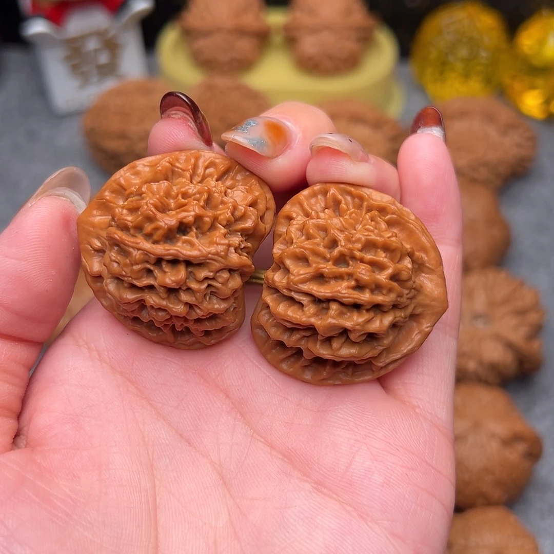 把件文玩核桃毕业精品精配三角秦闷36全品奶油腊皮