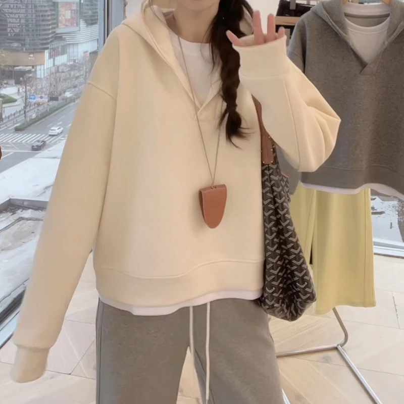 2025新款秋季假两件连帽韩版简约休闲显高卫衣LK2501802