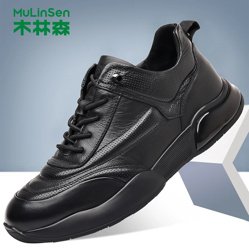木林森男鞋2025新款真皮商务休闲软底运动爸爸一脚蹬黑色休闲皮鞋