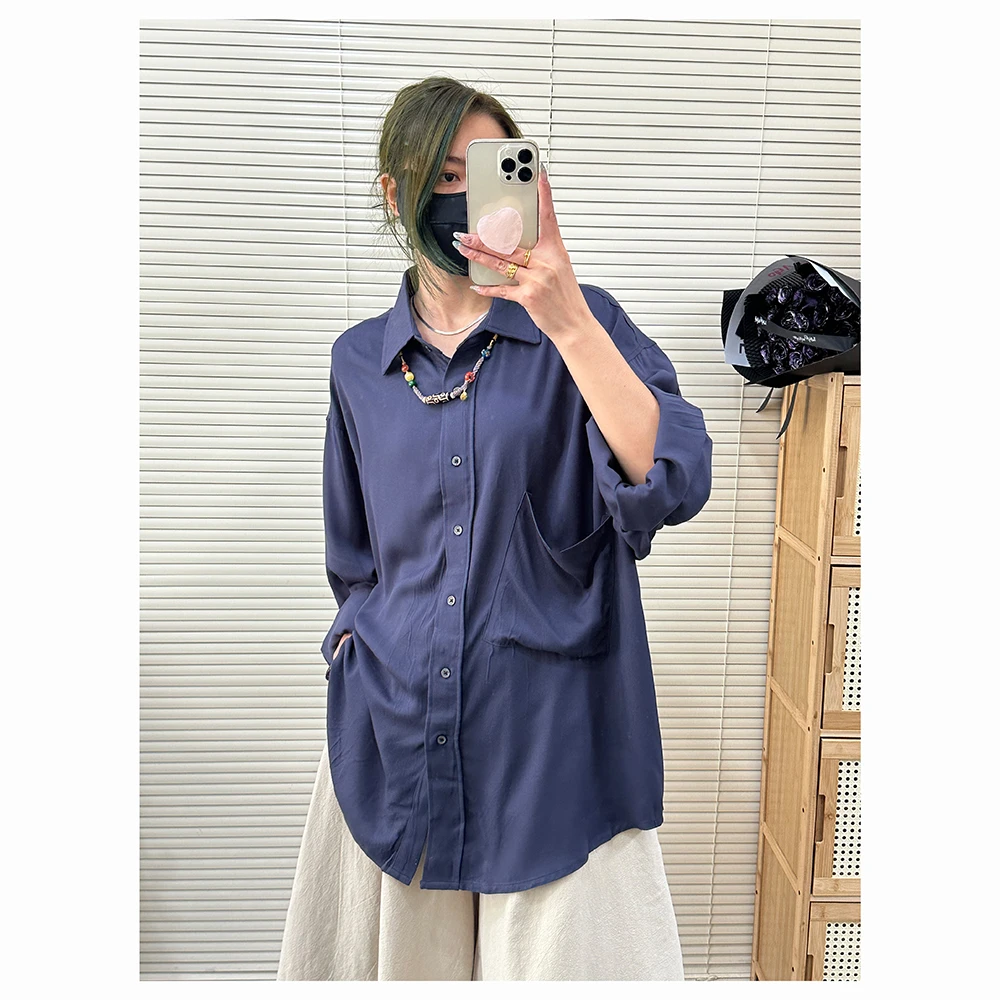 ML8938 春秋季新款纯色宽松翻领长袖女士休闲衬衫