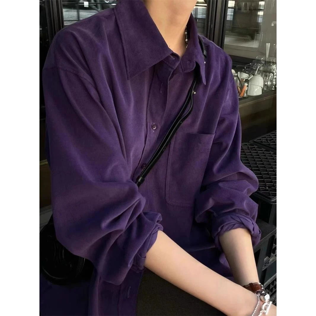 韩系复古慵懒风加厚衬衫外套秋冬季翻领新款叠穿内搭衬衣女