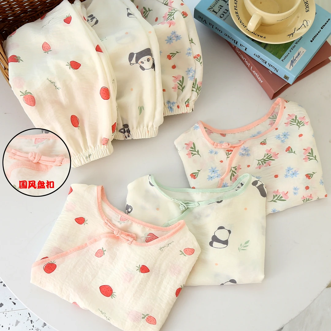 国风儿童盘扣夏季男童女童云朵棉薄款家居服儿童款空调服短袖套装