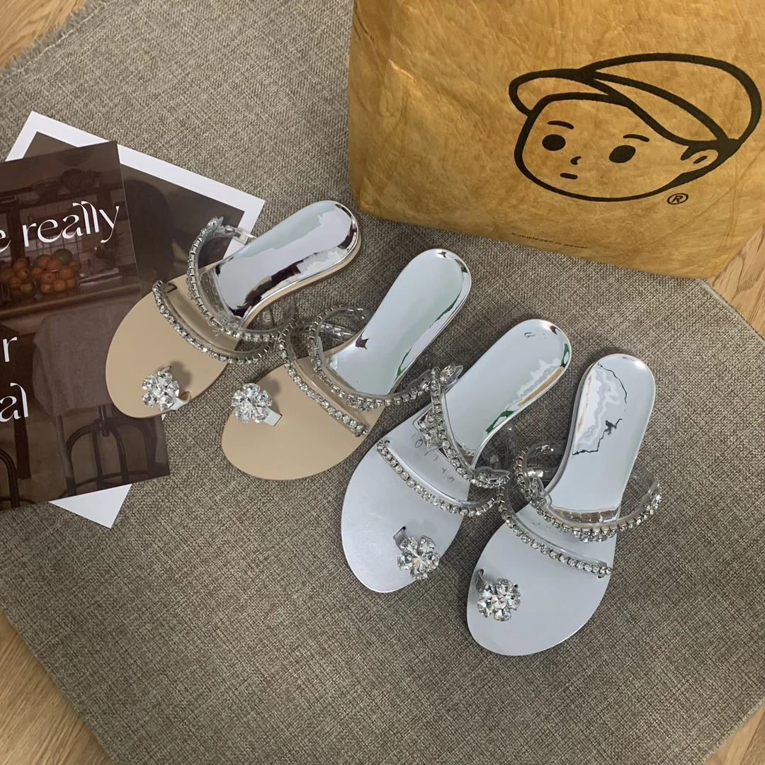 2.5厘笑笑梦游夏日~花钻扣坡跟套趾平底拖鞋女凉拖外穿夏清爽