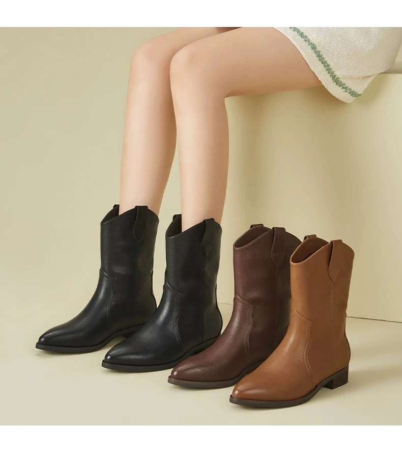 新款方头粗跟舒适厚底不累脚百搭款女靴9908-2