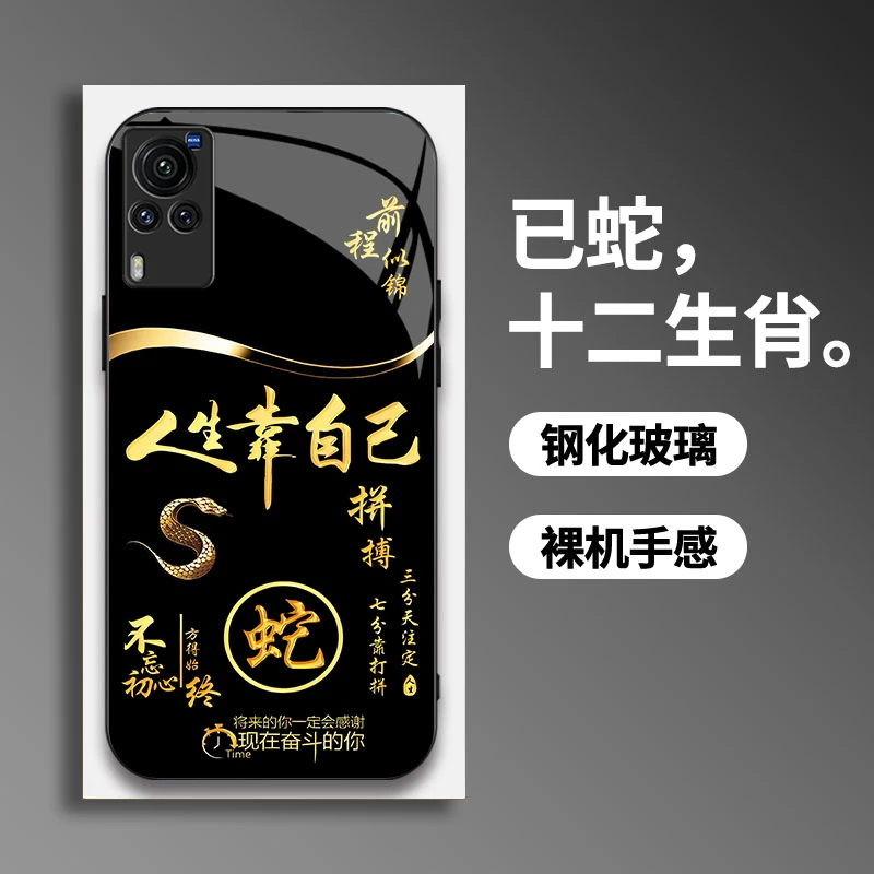 适用【vivoX60】手机壳国潮创意励志生肖液态玻璃保护套