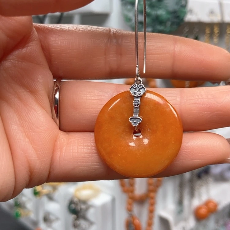 【闪购商品】翡翠耳饰银S925镶嵌梓*优化处理