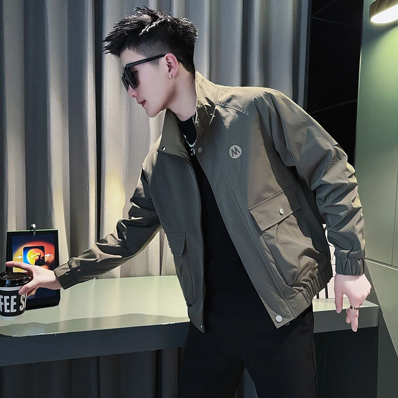 男士外套春秋季2025新款潮牌男装上衣高级感痞帅百搭立领休闲夹克