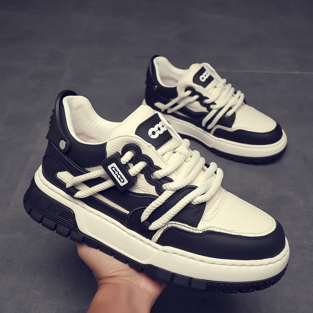 摩蓓新款时尚男士牛皮厚底低帮ins小众增高老爹鞋男鞋潮鞋