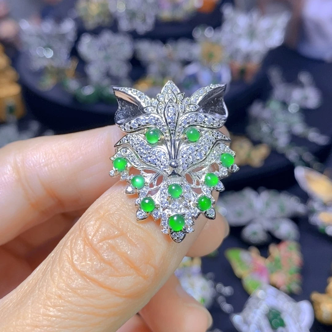 翡翠银S925镶嵌吊坠(不含链)天然翡翠