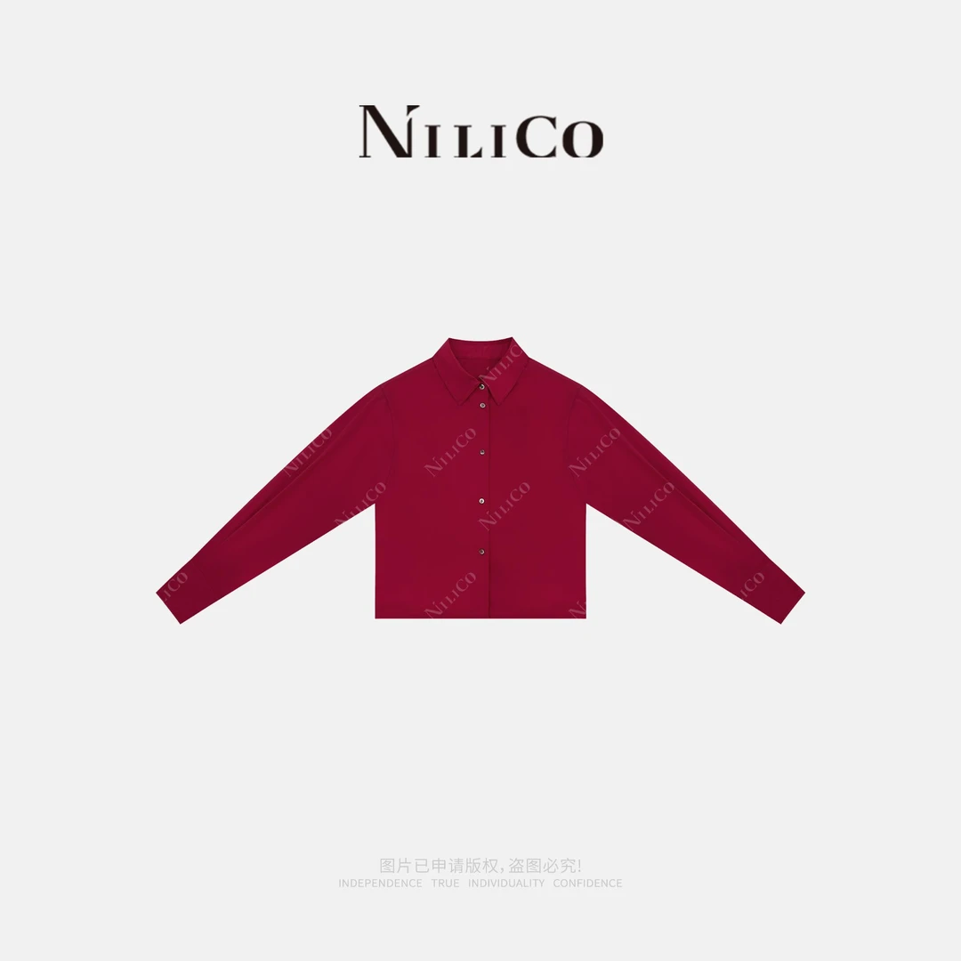 NILICO【梅子红酒】气质慵懒舒适百搭单排扣下摆鱼骨凹造型薄外套