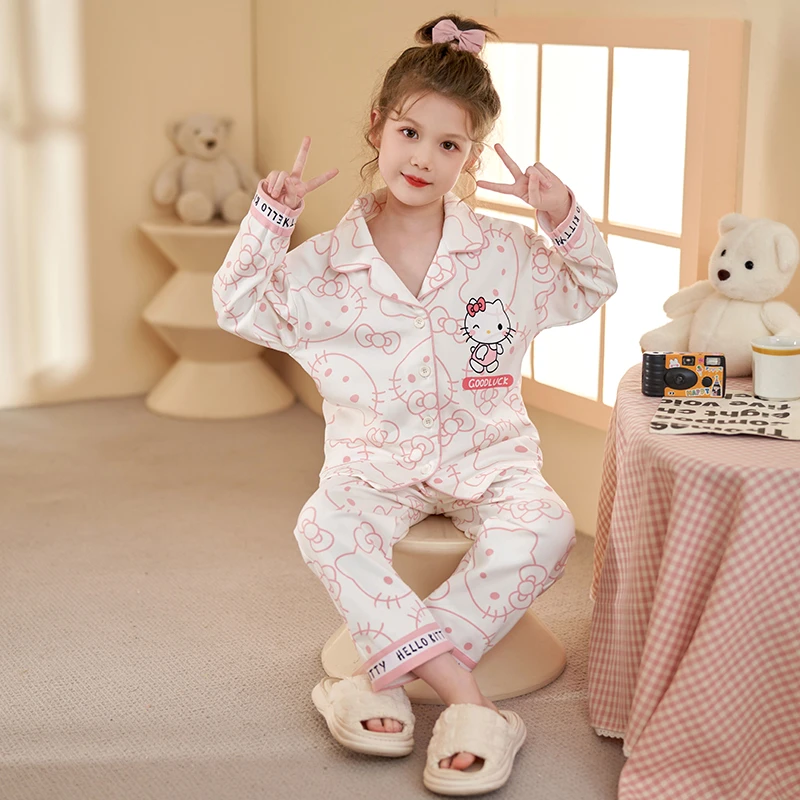 春秋季长袖女童睡衣女孩可爱中大童宝宝开衫可外穿家居服宽松套装