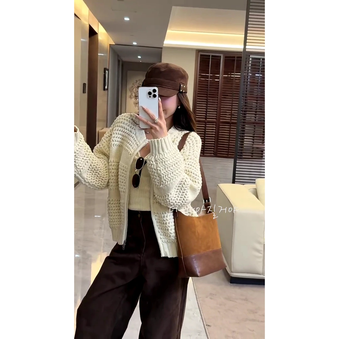 欧货设计感重工针织粗花毛衣开衫外套