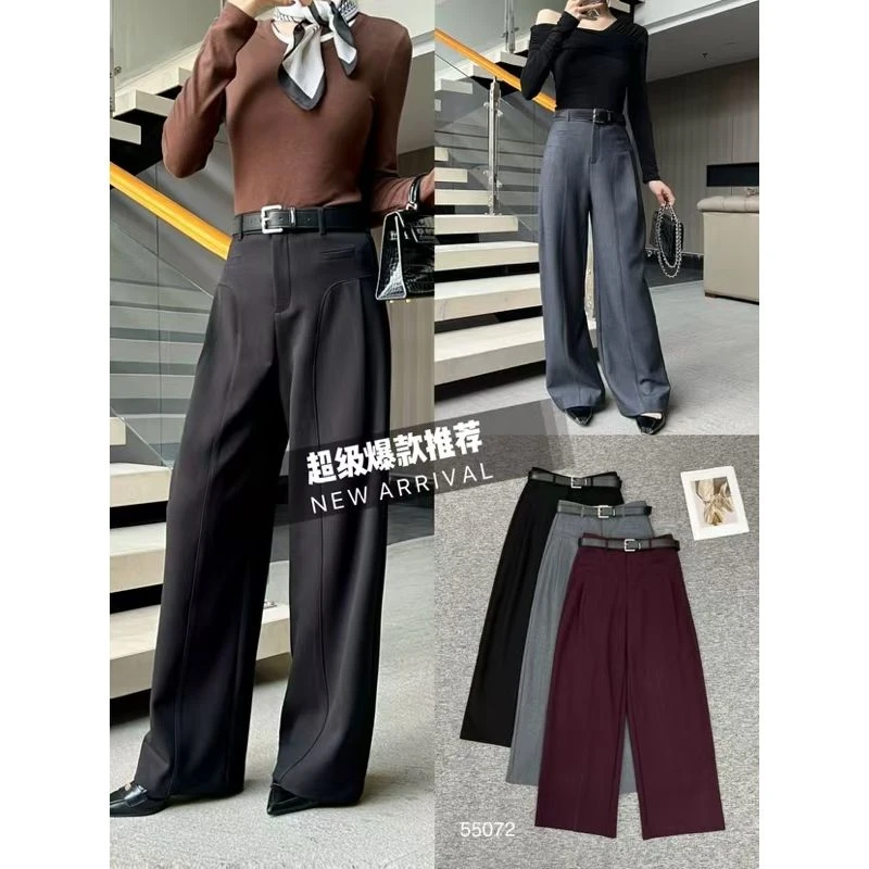 KiKi严选：55072-YER家欧货南油秋冬新款时尚简约高腰阔腿休闲裤