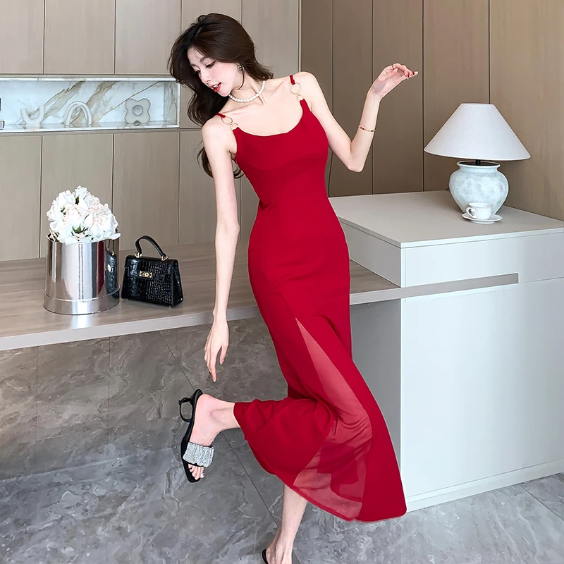 雪纺红色吊带子夏季年裙子女款爆款女生女装潮款仙气裙子秋冬款