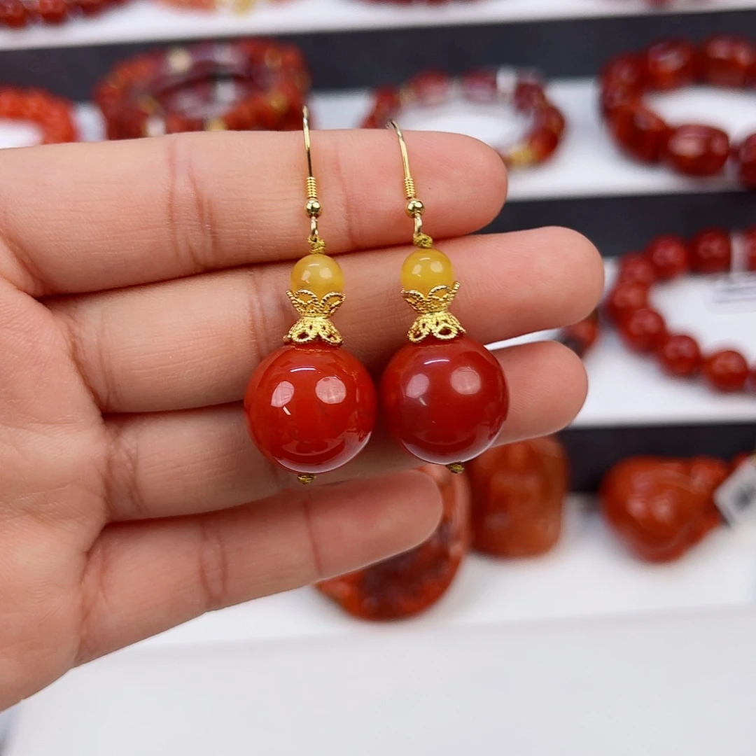 手串银S925镶嵌南红玛瑙瓦西锦红耳勾