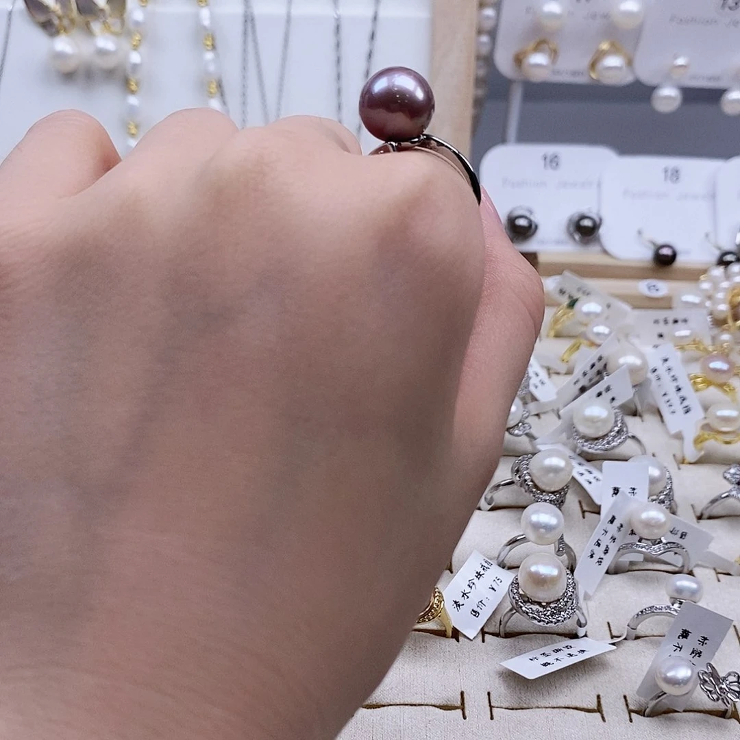 戒指银S925镶嵌淡水珍珠