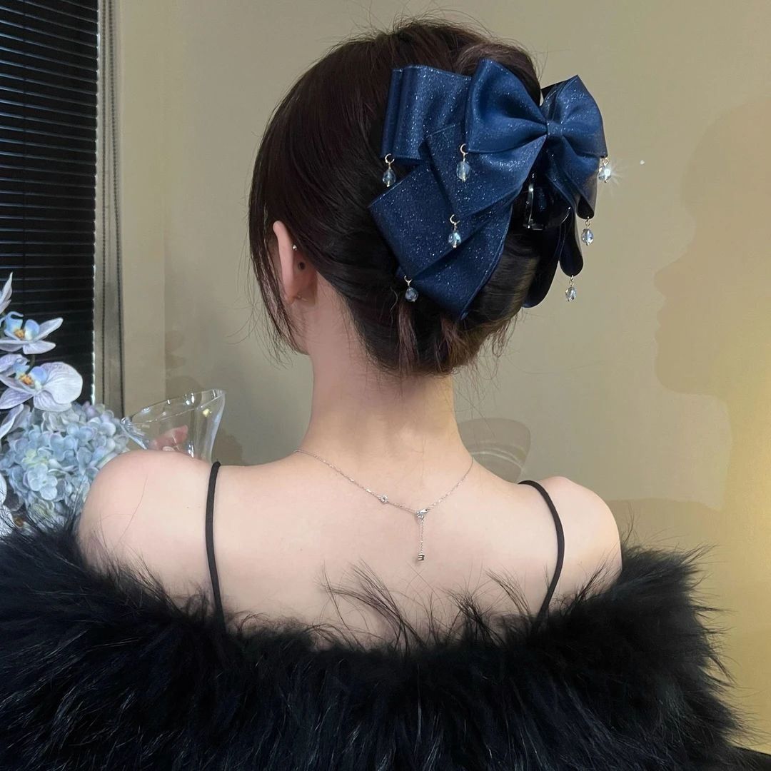 【梵星】简晓唯美浪漫星空闪耀气质蝴蝶结发抓闪亮流苏发夹优雅