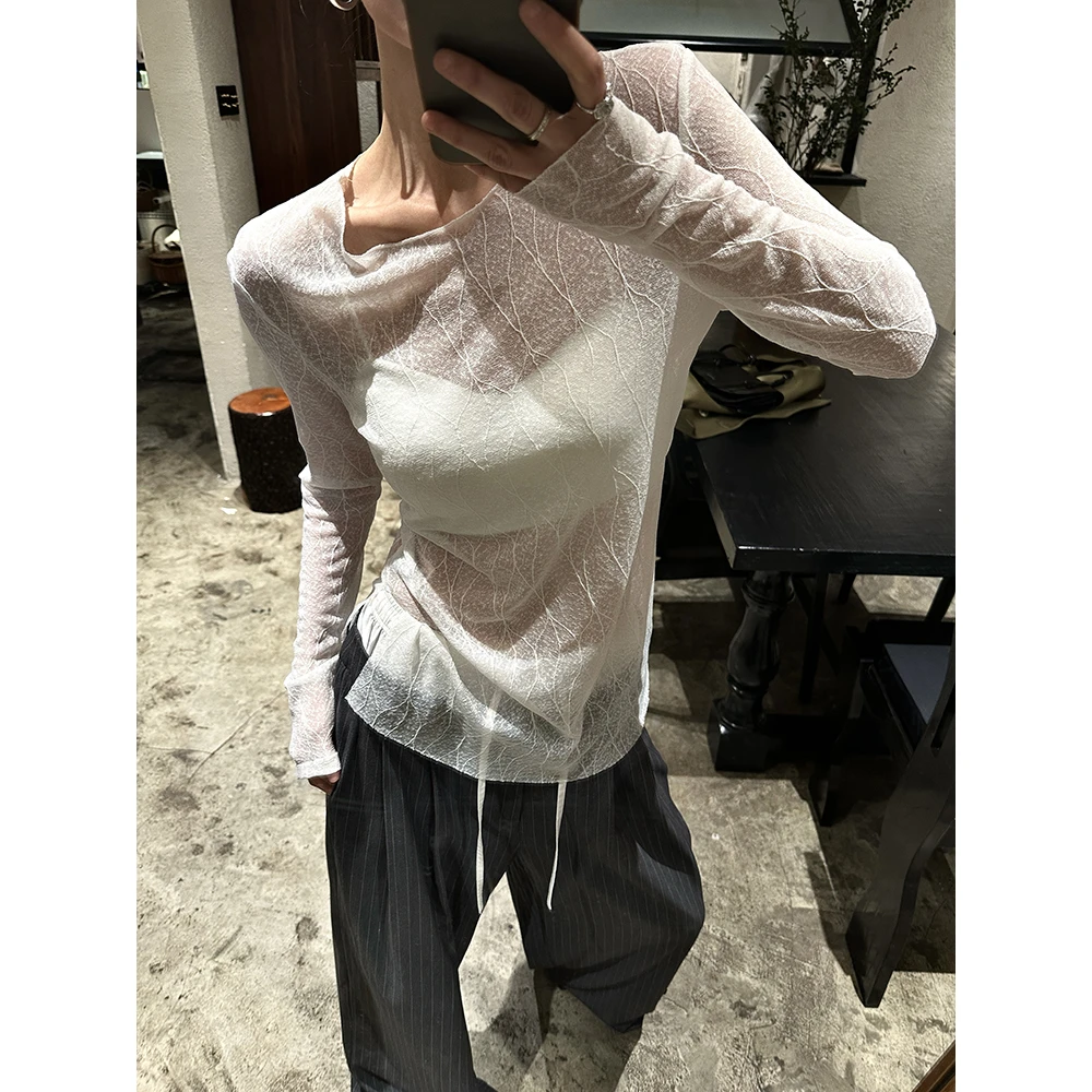 JCCC影子【温柔可视】设计款蕾丝透纱叠搭打底T早春高腰JE4FSC16