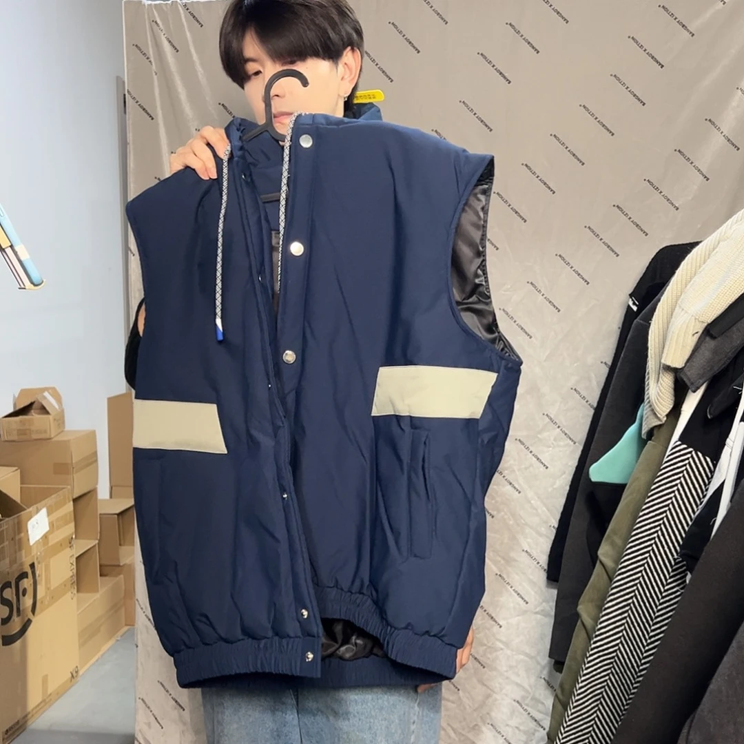 蓝色连帽马甲加厚M