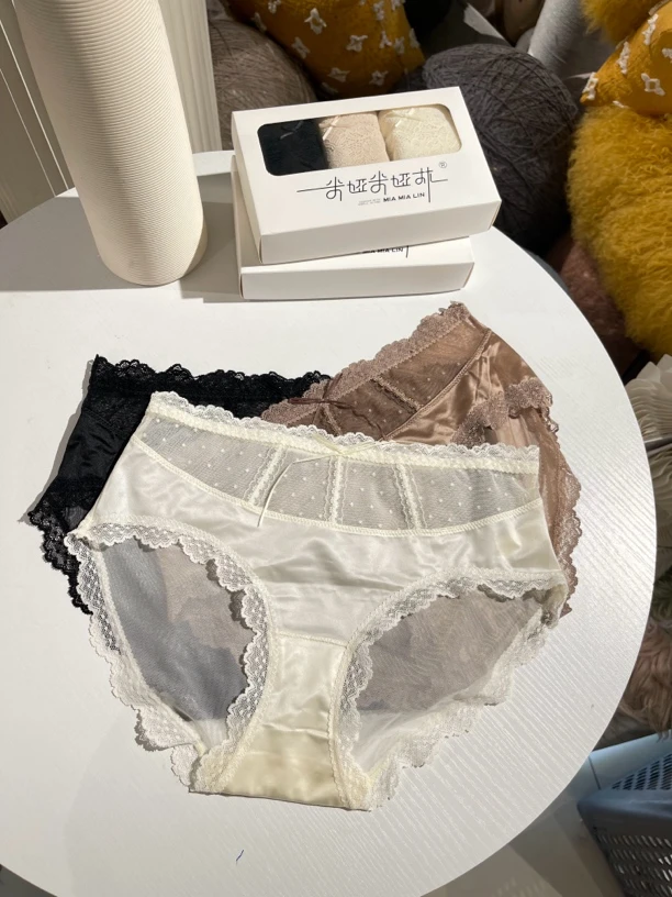3条装 波点小猫夏季中腰大包臀维秘纯欲蕾丝女士内裤