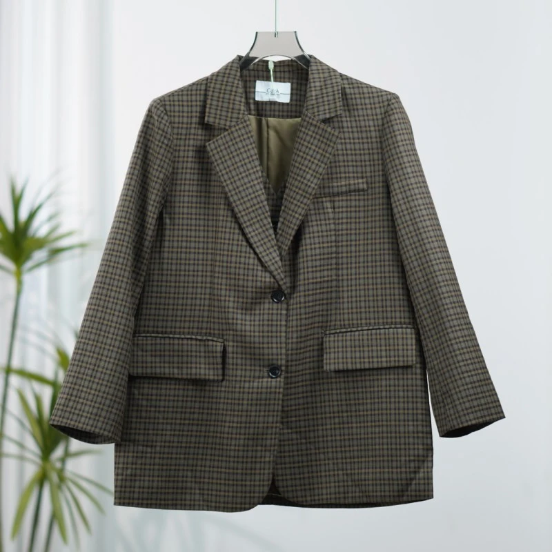 一路童行 谷系列  46  女装 撤柜时尚格子西装外套 213XWT303