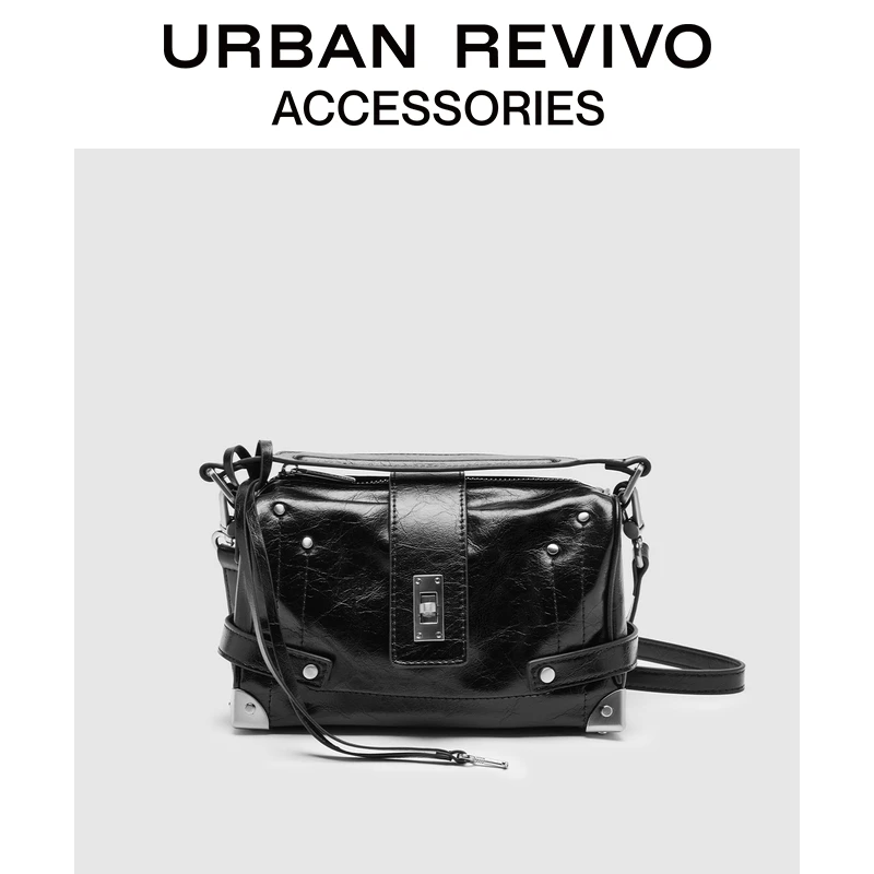 URBAN REVIVO2025秋季新款女士油蜡盒子手提斜挎包UAYB50161