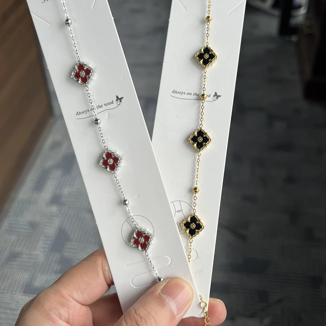 钛钢珐琅手链 布布法式宫廷风手链珐琅彩三花系列S05