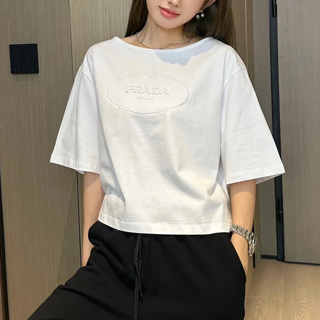未使用 Prada/普拉达 圆领短袖纯色Logo印花短袖T恤