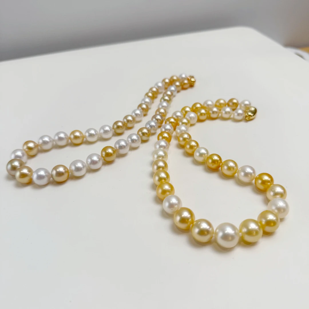 「白蝶皇后混彩」9-13mm混彩海水珍珠项链 金珠+澳白（多样性发一）