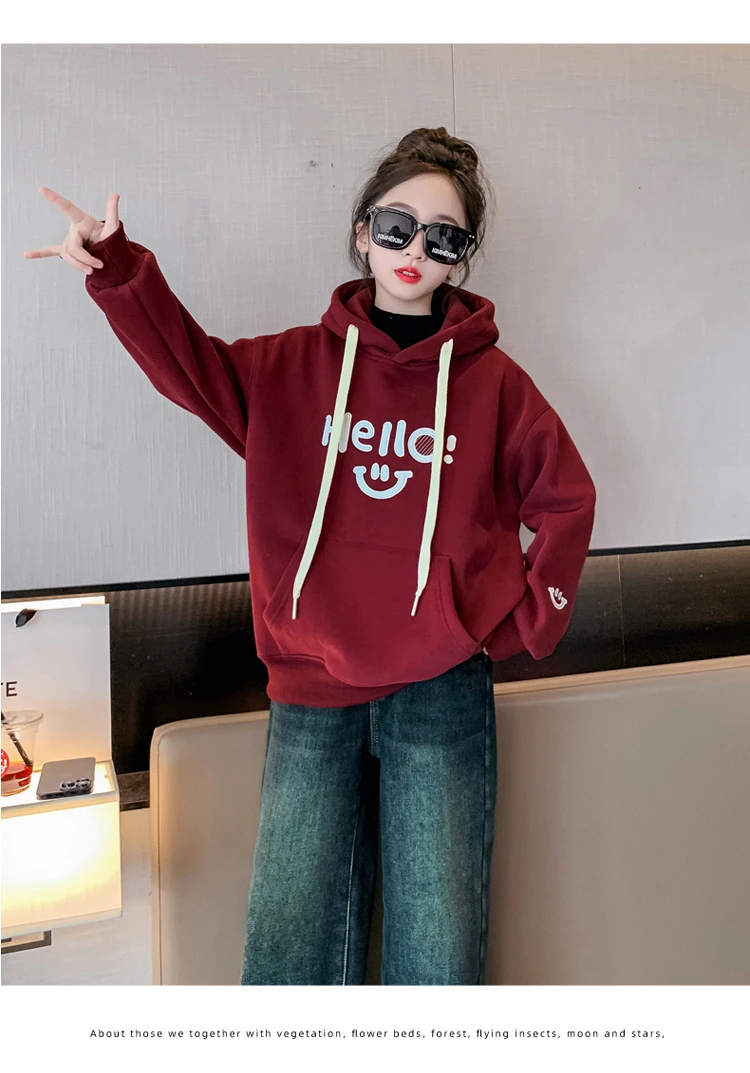 春秋季女童连帽卫衣小学生洋气春款卫衣女10-15岁中大童韩版上衣