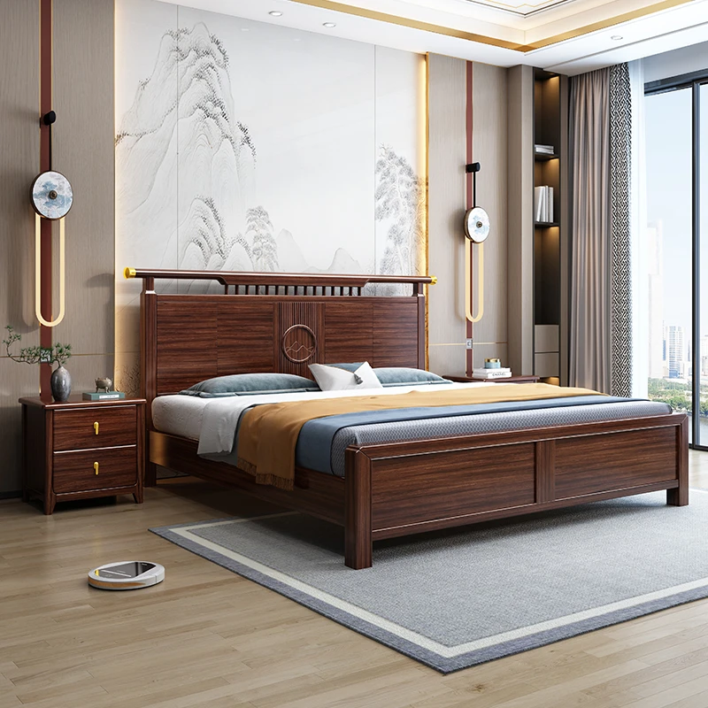 新中式实木床双人大床家用大床主卧室储物古典禅意气压轻奢8011