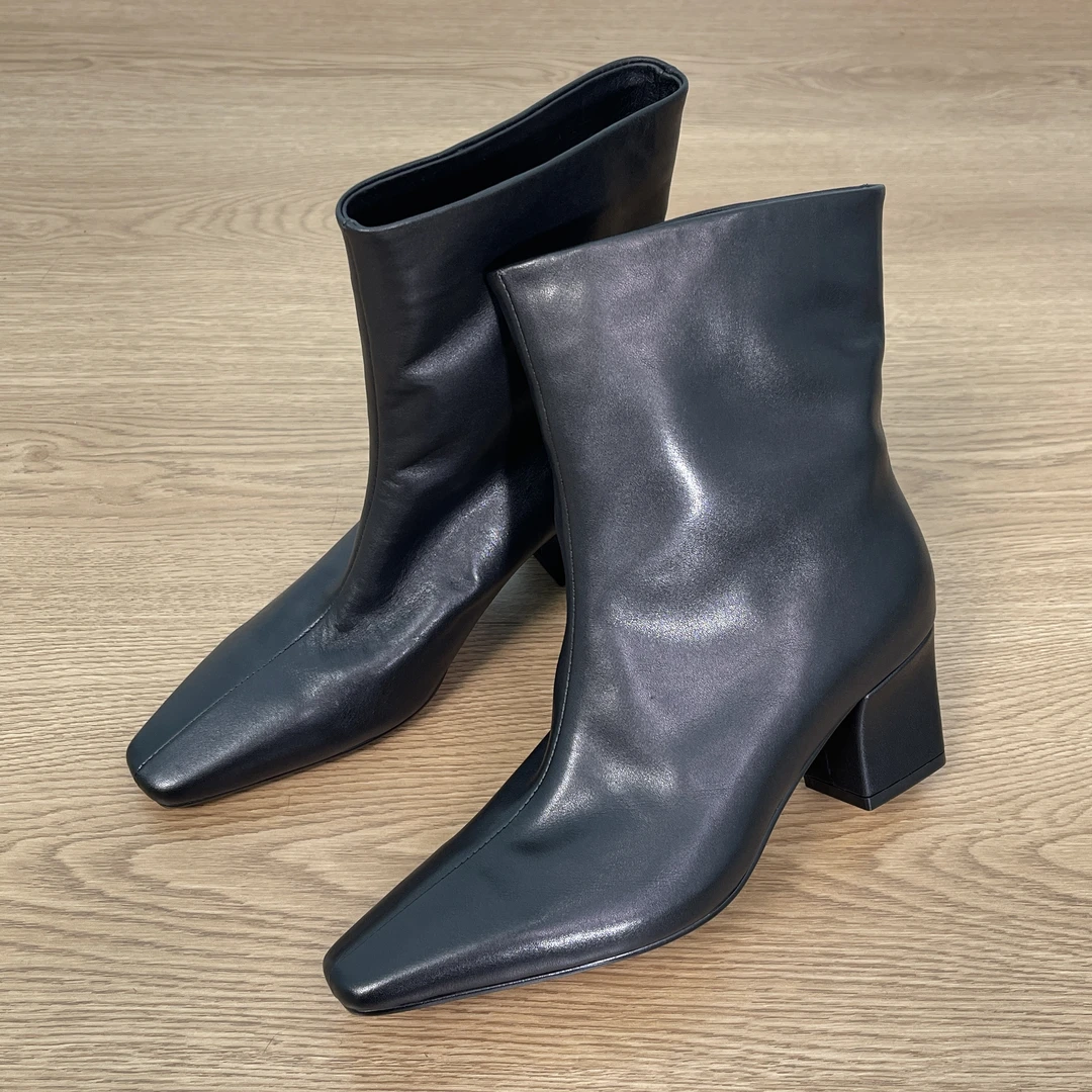 中筒靴知性优雅法式小方头粗跟瘦瘦靴气质百搭秋冬时尚女筒靴