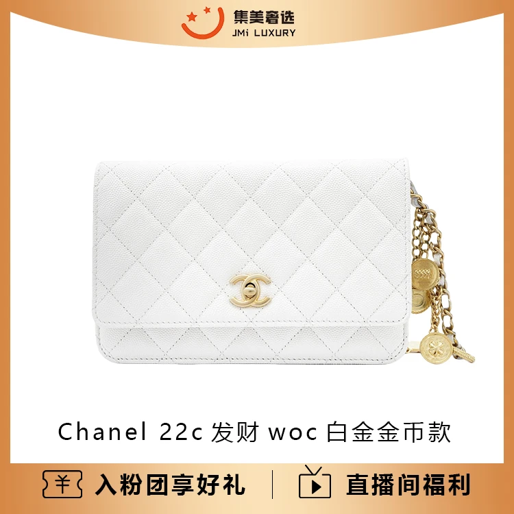 95新 Chanel/香奈儿 22c发财woc金币款白金时尚包 /97新/JM9414