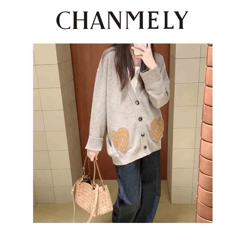 【CHANMITY】25/FW慵懒松弛编织爱心百搭开衫外套025967