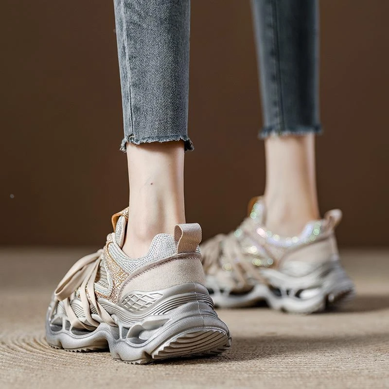 夏季欧货爆款小个子厚底增高老爹鞋女款网面透气软底轻便运动女鞋