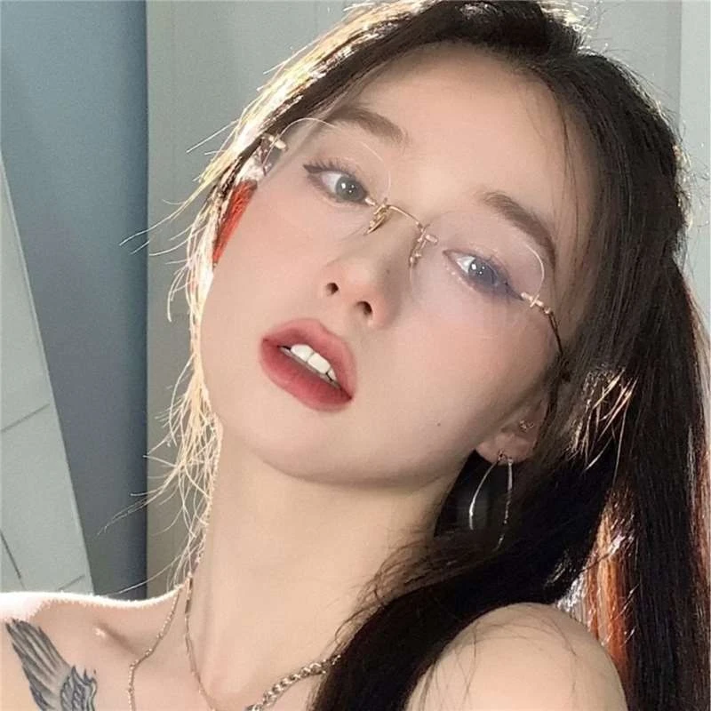 素颜神器无框眼镜近视度数女高级感无边框眼镜纯欲防蓝光银色镜框