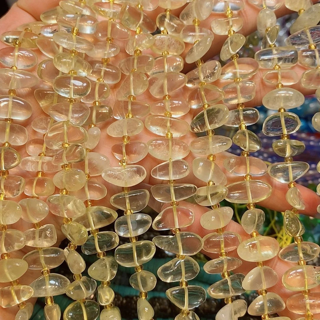 玛瑙/玉髓散珠天然柠檬水晶中孔高透一条