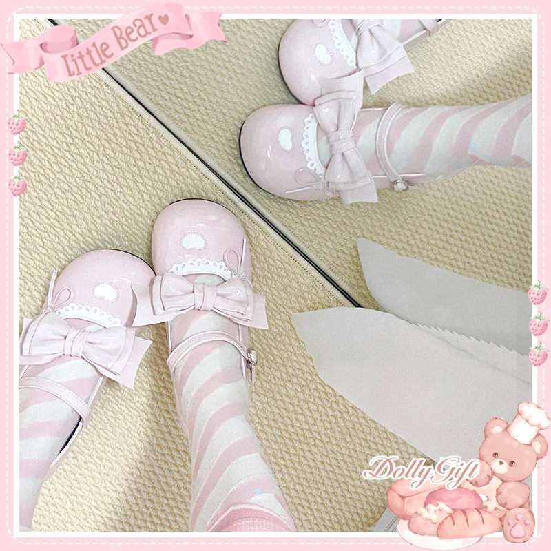 小芙心 可爱lolita蝴蝶结爱心花边百搭中跟女单鞋玛丽珍