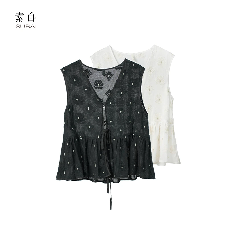 素白【织时光】J01492高级简约百搭编织提花马甲