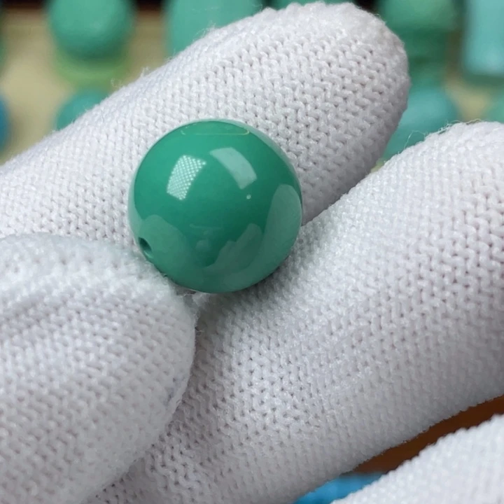 高瓷深绿14mm圆珠全品