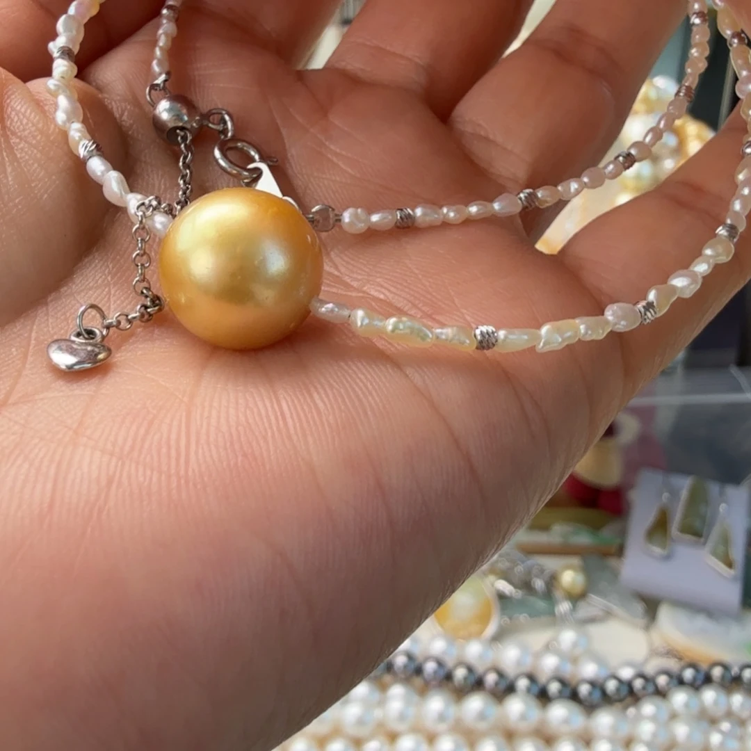 松***柳银S925镶嵌海水珍珠颈饰