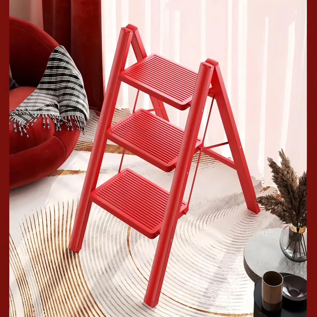 【步步高升】家用折叠梯子室内加厚便携登高梯花架红色伸缩梯子两用