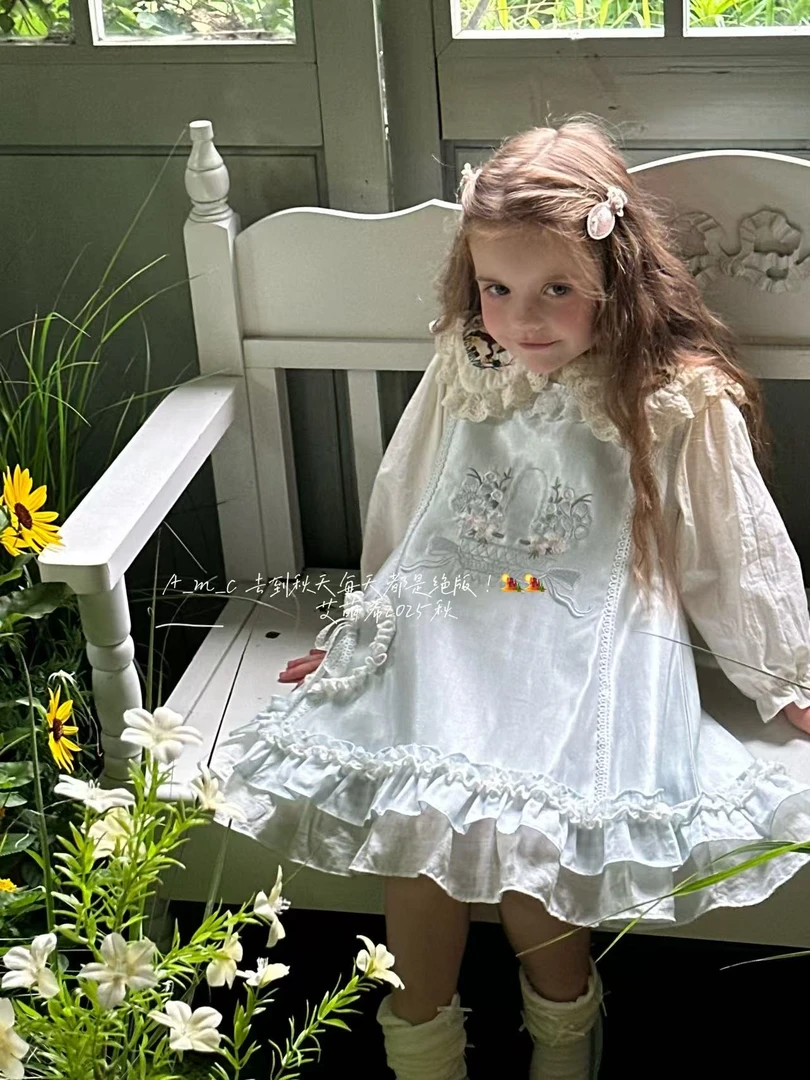 【单色】AMX-2607-儿童森系重工刺绣法式塔塔公主背心裙（秋款）